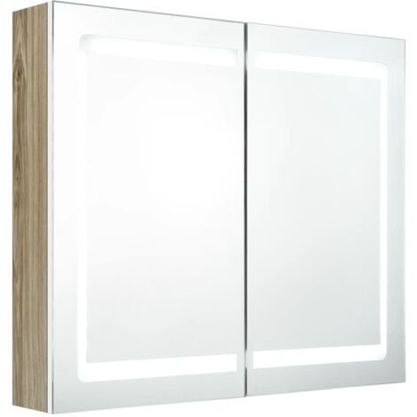 vidaXL LED Bathroom Mirror Cabinet White and Oak 80x12x68 cm - White