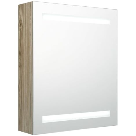vidaXL LED Bathroom Mirror Cabinet Oak 50x14x60 cm - Brown
