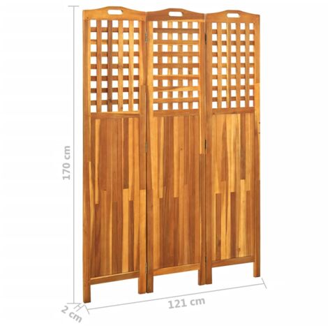 3-Panel Room Divider 121x2x170 cm Solid Acacia Wood vidaXL