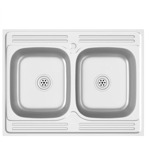 Kitchen Sink with Double Basins Silver 800x600x155 mm Stainless Steel vidaXL
