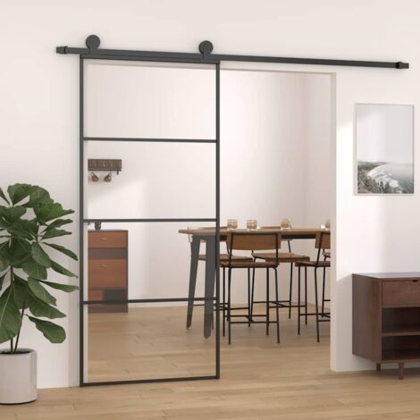 Sliding Door Aluminium and ESG Glass 90x205 cm Black vidaXL