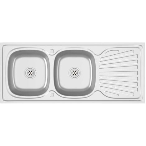 Kitchen Sink with Double Sinks Silver 1200x600x155 mm Stainless Steel vidaXL