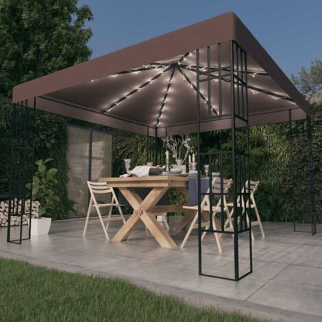 Gazebo with LED String Lights 3x3 m Taupe vidaXL (1/5)