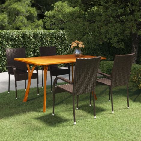 Dining Set Brown Solid acacia wood, PE rattan, powder-coated steel vidaXL (1/5)