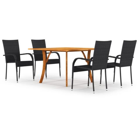 Dining Set Black Solid Acacia wood Medium Stackable vidaXL (1/5)