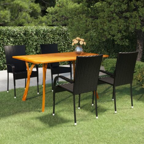 Dining Set Black Solid acacia wood 5 Piece Set Stackable vidaXL (1/5)