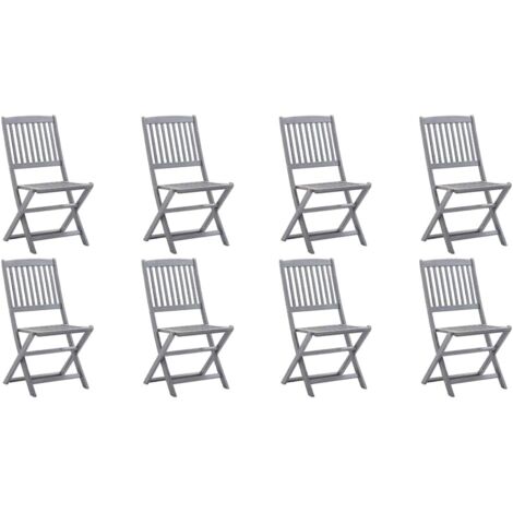 Outdoor Chair Set of 8 Grey Acacia Wood Standard Foldable vidaXL