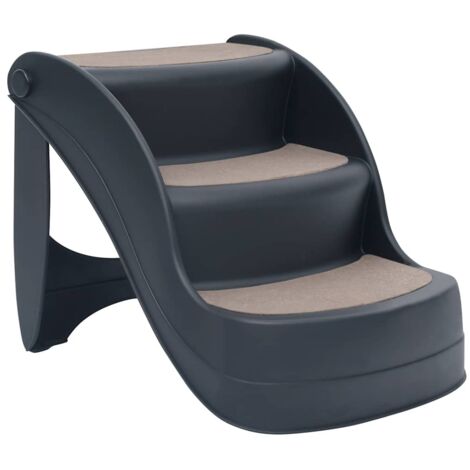 Folding 3-Step Dog Stairs Dark Grey vidaXL