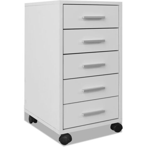 Office Drawer Unit with Castors 5 Drawers White vidaXL