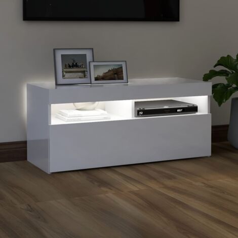 TV Cabinet with LED Lights High Gloss White 90x35x40 cm vidaXL