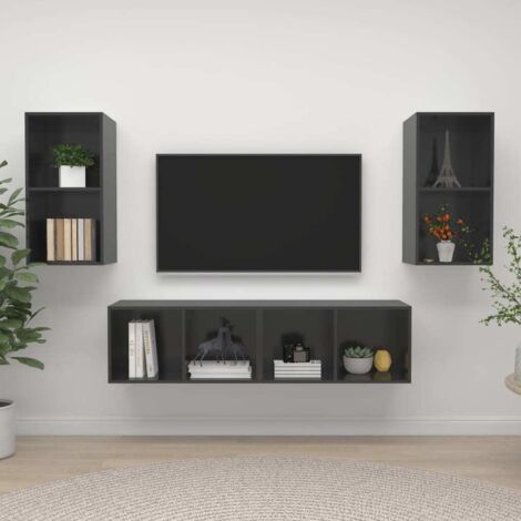 Wall-mounted TV Cabinets 4 pcs High Gloss Grey Engineered Wood vidaXL (1/5)