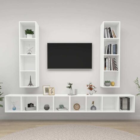 Wall-mounted TV Cabinets 4 pcs White Engineered Wood vidaXL (1/5)