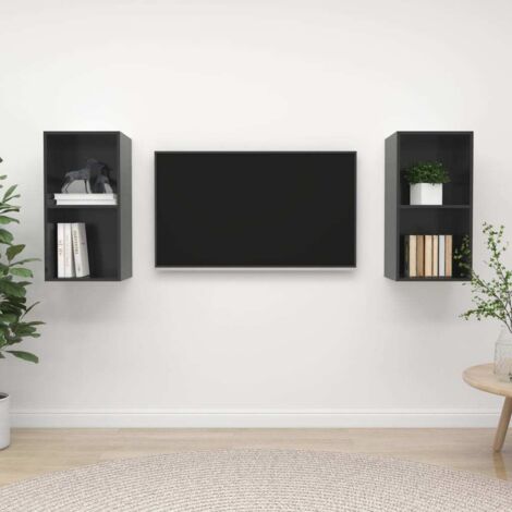 Wall-mounted TV Cabinets 2 pcs High Gloss Grey Engineered Wood vidaXL (1/5)