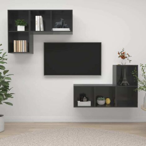 Wall-mounted TV Cabinets 4 pcs High Gloss Grey Engineered Wood vidaXL (1/5)
