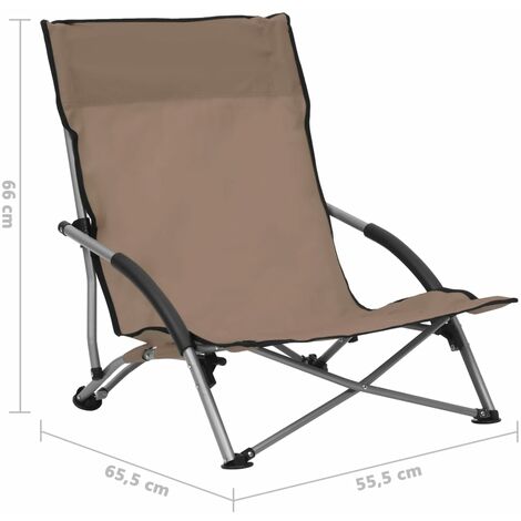 Folding Beach Chairs 2 pcs Taupe Fabric vidaXL