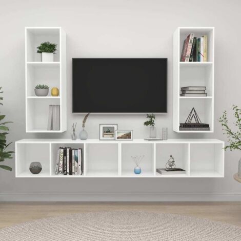 Wall-mounted TV Cabinets 4 pcs White Engineered Wood vidaXL (1/5)