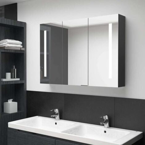 LED Bathroom Mirror Cabinet 89x14x62 cm Shining Black vidaXL