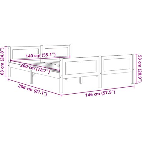 Bed Frame without Mattress Solid Pinewood Grey 140x200 cm vidaXL