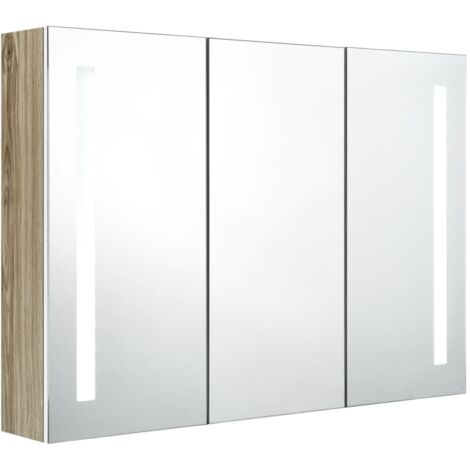 LED Bathroom Mirror Cabinet 89x14x62 cm White and Oak vidaXL
