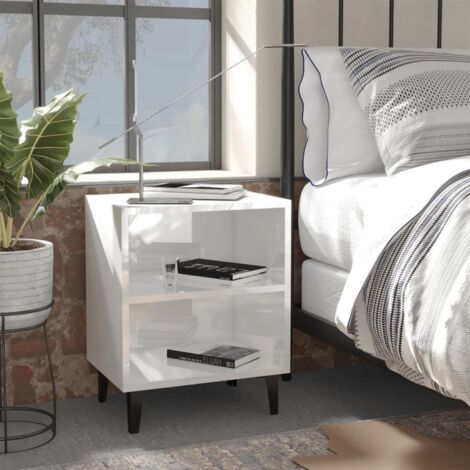 Vidaxl – Bedside tables 2 pcs high gloss white – Engineered wood with metal legs – Dimensions 40x30x50 cm – Ample storage with 2 shelves (1/5)