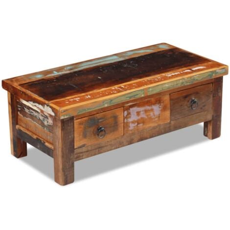 Coffee Table Drawers Solid Reclaimed Wood 90x45x35 cm vidaXL