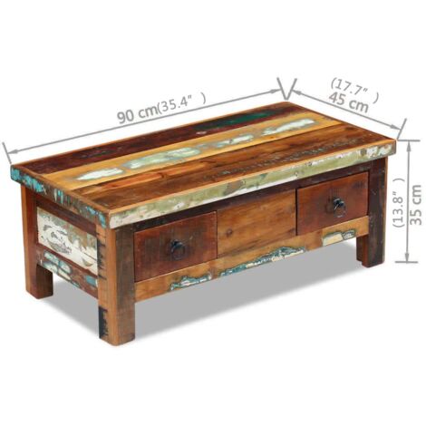 Coffee Table Drawers Solid Reclaimed Wood 90x45x35 cm vidaXL