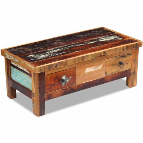Coffee Table Drawers Solid Reclaimed Wood 90x45x35 cm vidaXL
