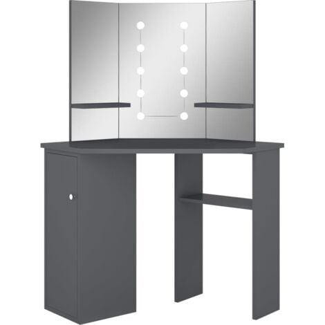 Corner Dressing Table with LED Grey 111x54x141.5 cm vidaXL