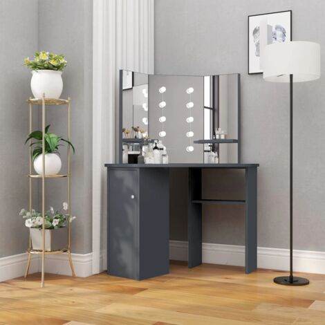 Corner Dressing Table with LED Grey 111x54x141.5 cm vidaXL