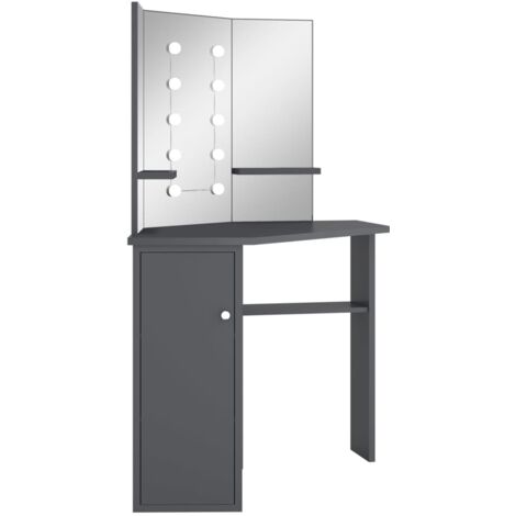 Corner Dressing Table with LED Grey 111x54x141.5 cm vidaXL