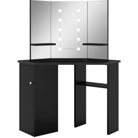 Corner Dressing Table with LED Black 111x54x141.5 cm vidaXL