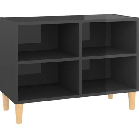 vidaXL TV Cabinet with Solid Wood Legs High Gloss Grey 69.5x30x50 cm