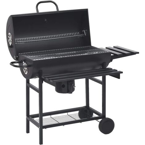 Barrel Grill with Wheels and Shelves Black Steel 115x85x95 cm vidaXL