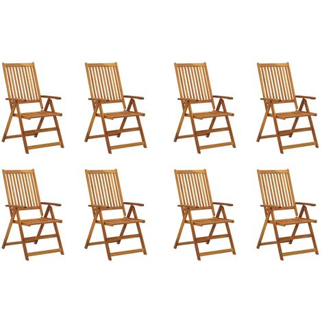 Garden Chair Set of 8 Natural Wood Solid Acacia Wood Standard vidaXL
