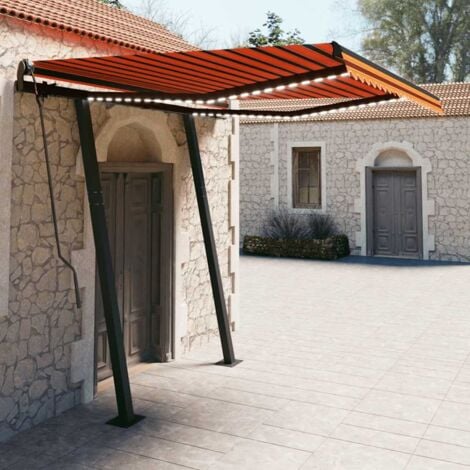 Manual Retractable Awning with LED 3x2.5 m Orange and Brown vidaXL