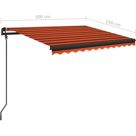 Manual Retractable Awning with LED 3x2.5 m Orange and Brown vidaXL