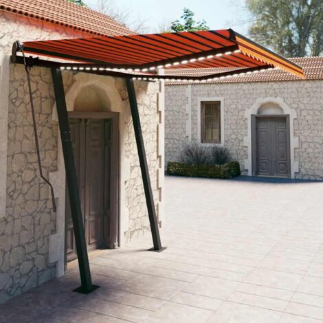Manual Retractable Awning with LED 3.5x2.5 m Orange and Brown vidaXL