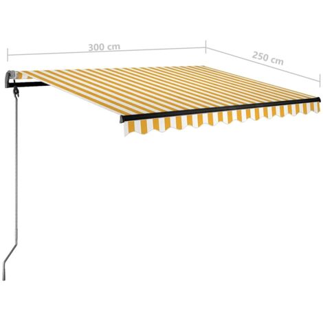 Manual Retractable Awning with LED 300x250 cm Yellow and White vidaXL