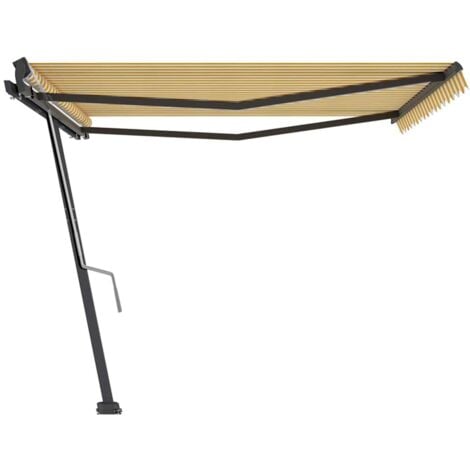 Freestanding Manual Retractable Awning 400x300 cm Yellow/White vidaXL