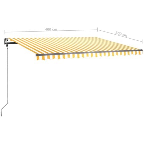 Freestanding Manual Retractable Awning 400x300 cm Yellow/White vidaXL
