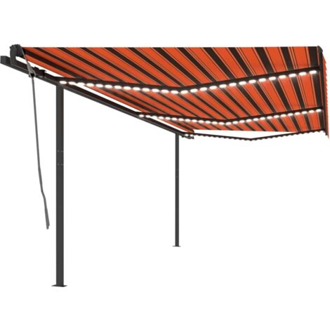 Manual Retractable Awning with LED 6x3 m Orange and Brown vidaXL