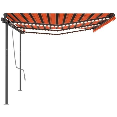 Manual Retractable Awning with LED 6x3 m Orange and Brown vidaXL