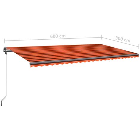 Manual Retractable Awning with LED 6x3 m Orange and Brown vidaXL
