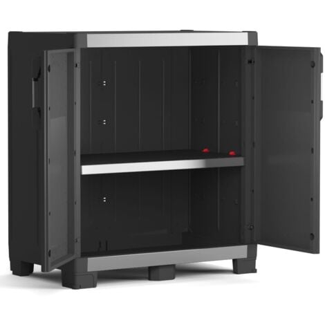 Low Storage Cabinet Garage XL Black and Sliver 99 cm Keter