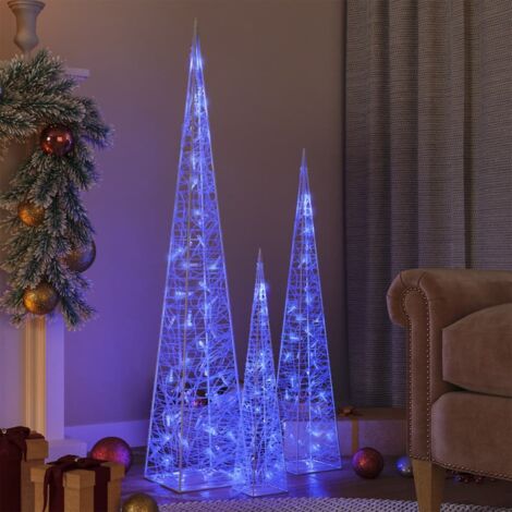 Acrylic Decorative LED Light Cone Set Blue 60/90/120cm vidaXL