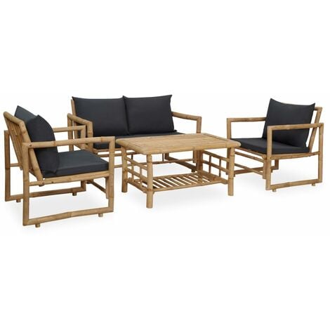 vidaXL 4 Piece Garden Lounge Set with Cushions Bamboo - Grey