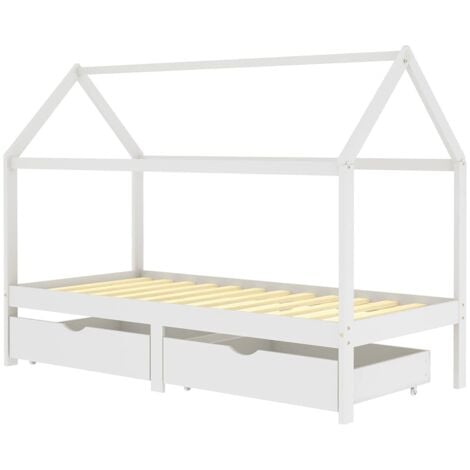 Kids Bed Frame with Drawers White Solid Pine Wood 90x200 cm vidaXL