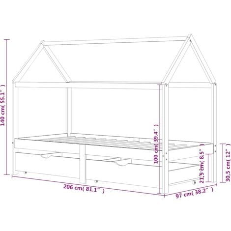 Kids Bed Frame with Drawers White Solid Pine Wood 90x200 cm vidaXL
