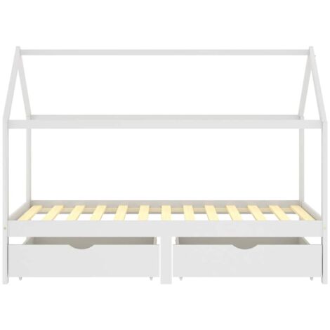 Kids Bed Frame with Drawers White Solid Pine Wood 90x200 cm vidaXL