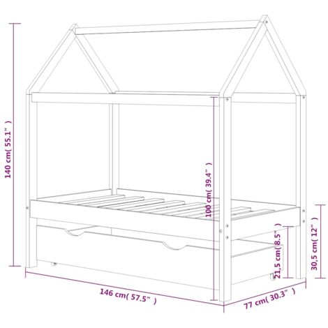 Kids Bed Frame with a Drawer Solid Pine Wood 70x140 cm vidaXL